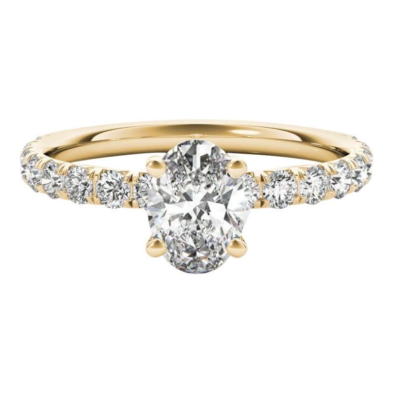 GIA zertifiziert 0,91 Karat Oval Solitär & Pave 18K Gelbgold Diamantring