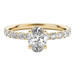GIA zertifiziert 0,91 Karat Oval Solitär & Pave 18K Gelbgold Diamantring