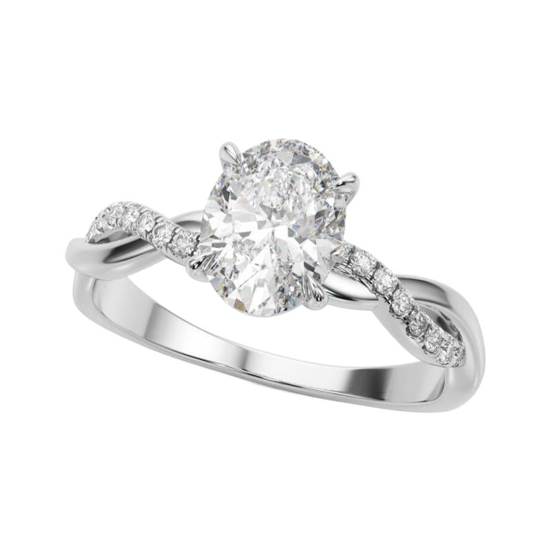 Anillo de diamantes de platino ovalado con engastado natural entrelazado certificado por GIA de 0,91 quilates