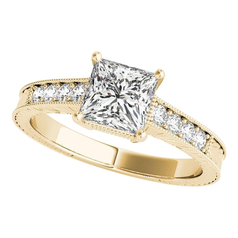 GIA zertifiziert 0.91 Karat Prinzessin Doppel Korb Vintage Diamantring