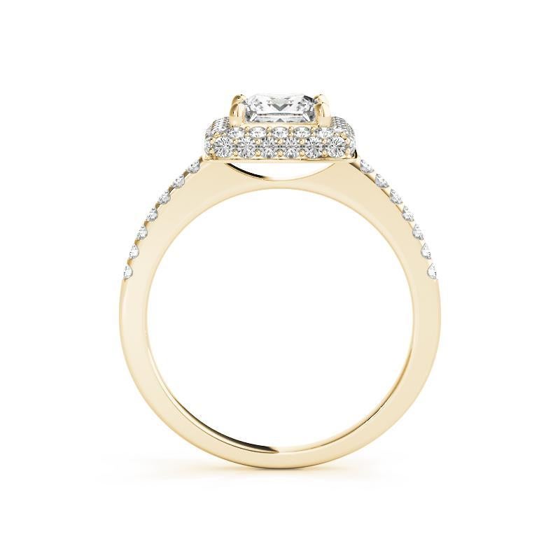Taille princesse Bague solitaire à diamant double halo princesse de 0.91 carat certifiée GIA en vente