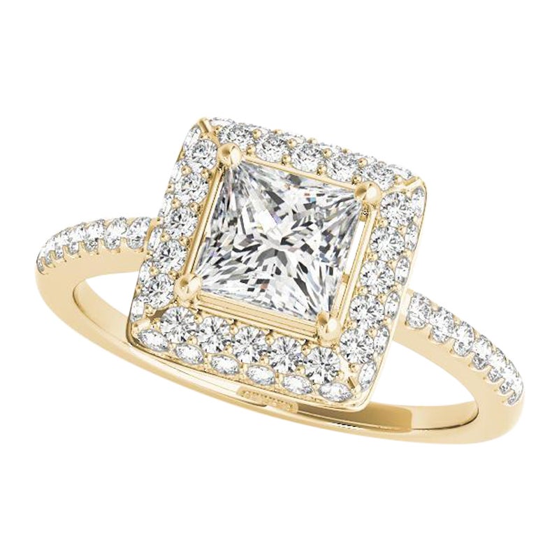 Bague solitaire à diamant double halo princesse de 0.91 carat certifiée GIA