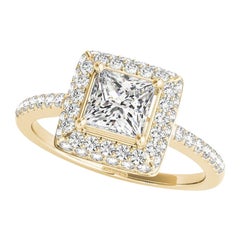 Bague solitaire à diamant double halo princesse de 0.91 carat certifiée GIA