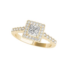 GIA Certified 0.91 Carat Princess Square Halo Bezel Band Diamond Ring