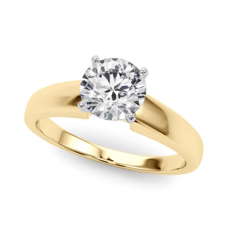 Taille ronde Bague en or jaune certifiée GIA, solitaire classique de 0,91 carat de diamant rond en vente