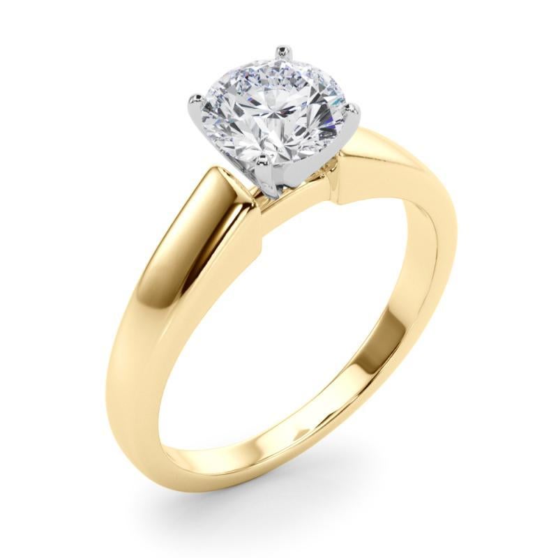 Bague en or jaune certifiée GIA, solitaire classique de 0,91 carat de diamant rond Pour femmes en vente