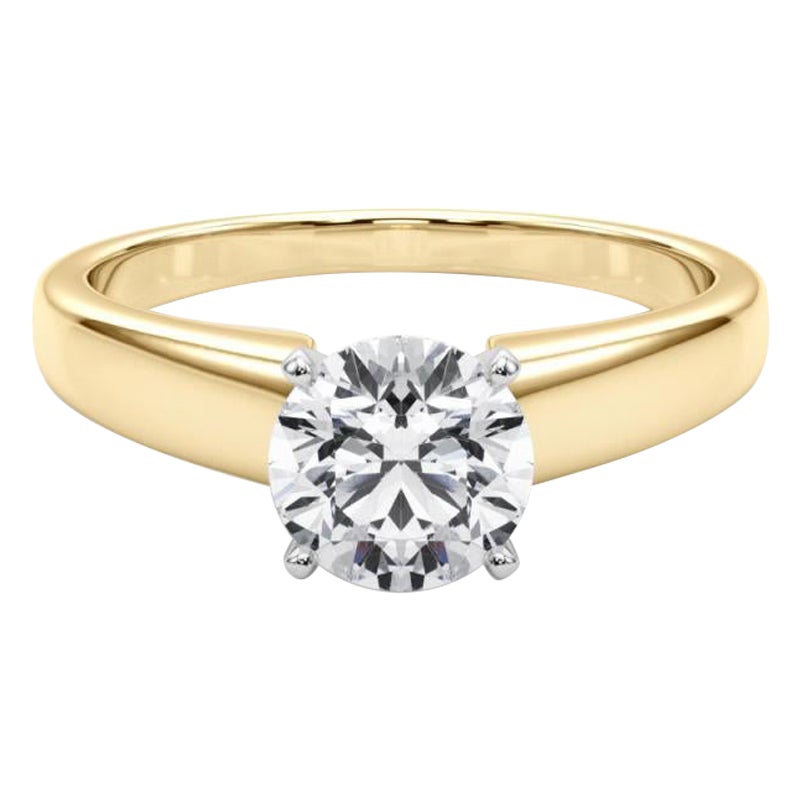 Bague en or jaune certifiée GIA, solitaire classique de 0,91 carat de diamant rond