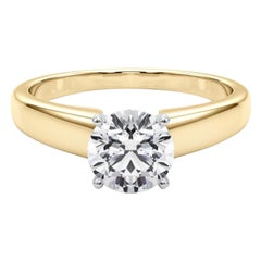 Bague en or jaune certifiée GIA, solitaire classique de 0,91 carat de diamant rond