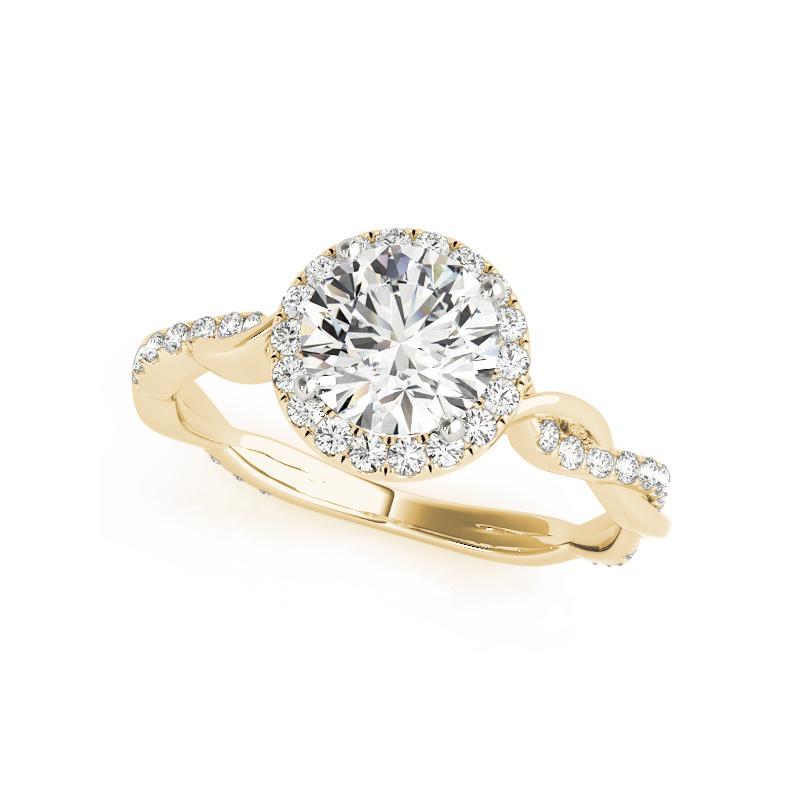 Taglio rotondo GIA Certified 0,91 Carat Round Halo Entwined Vine Anello di diamanti in oro giallo 18K in vendita