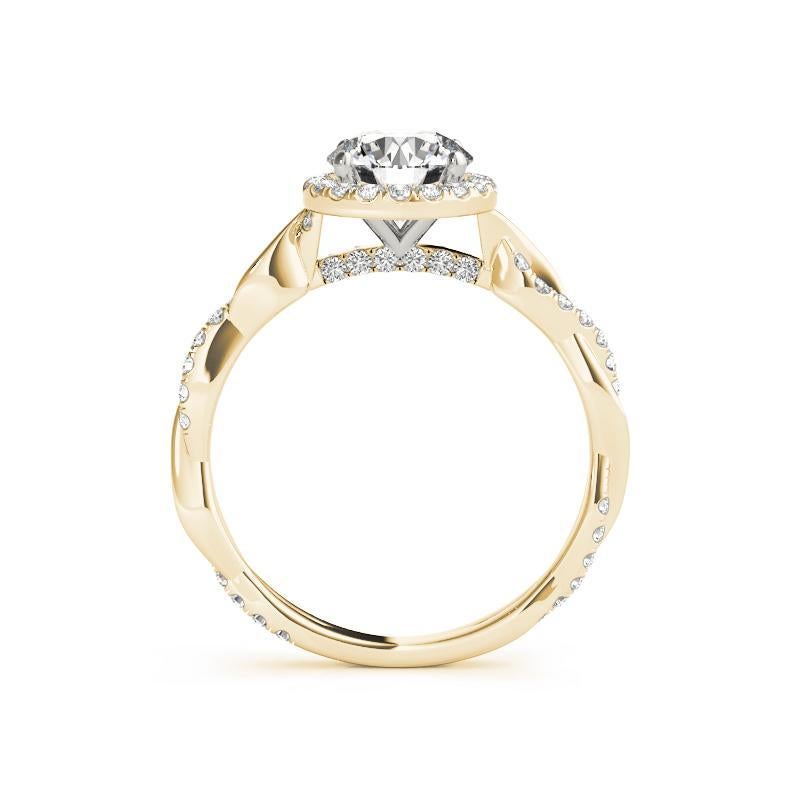 GIA Certified 0,91 Carat Round Halo Entwined Vine Anello di diamanti in oro giallo 18K In condizioni Nuovo in vendita a New York, NY