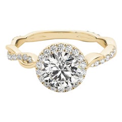 GIA Certified 0,91 Carat Round Halo Entwined Vine Anello di diamanti in oro giallo 18K