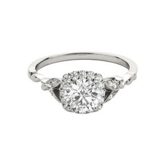 Bague en diamant certifié GIA de 0.91 carat, avec halo floral, feuilles et vignes