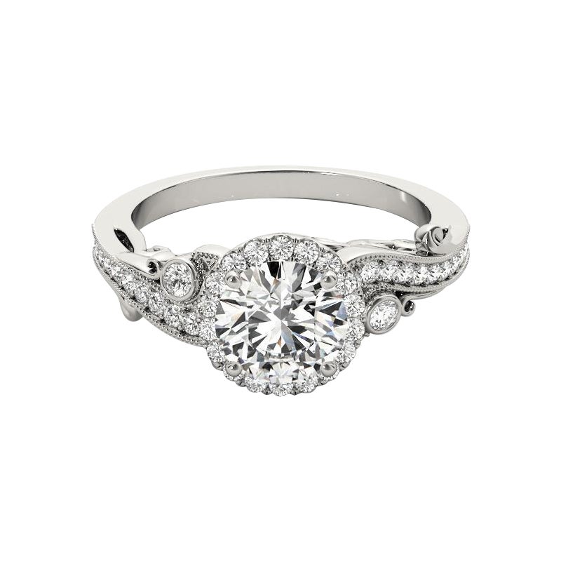 GIA Certified 0.91 Carat Round Halo Multi-Stone Curved Diamond Ring