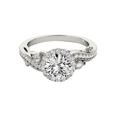 GIA Certified 0.91 Carat Round Halo Multi-Stone Curved Diamond Ring