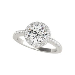 Anello con diamante rotondo Halo Pave Openwork in oro bianco 18 carati certificato GIA da 0,91 carati