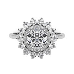 Anello di diamanti in platino certificato GIA da 0,91 carati con girasole rotondo a raggiera