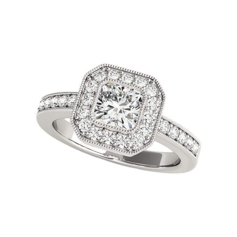Anello di diamanti in oro bianco con cesto aureolato quadrato da 0.91 carati certificato GIA