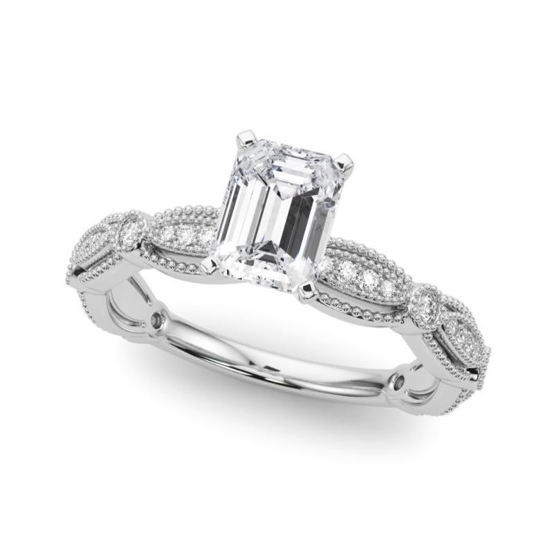 GIA zertifiziert 0,91 Karat Vintage Smaragd Milgrain Band Platin Diamantring (Smaragdschliff) im Angebot