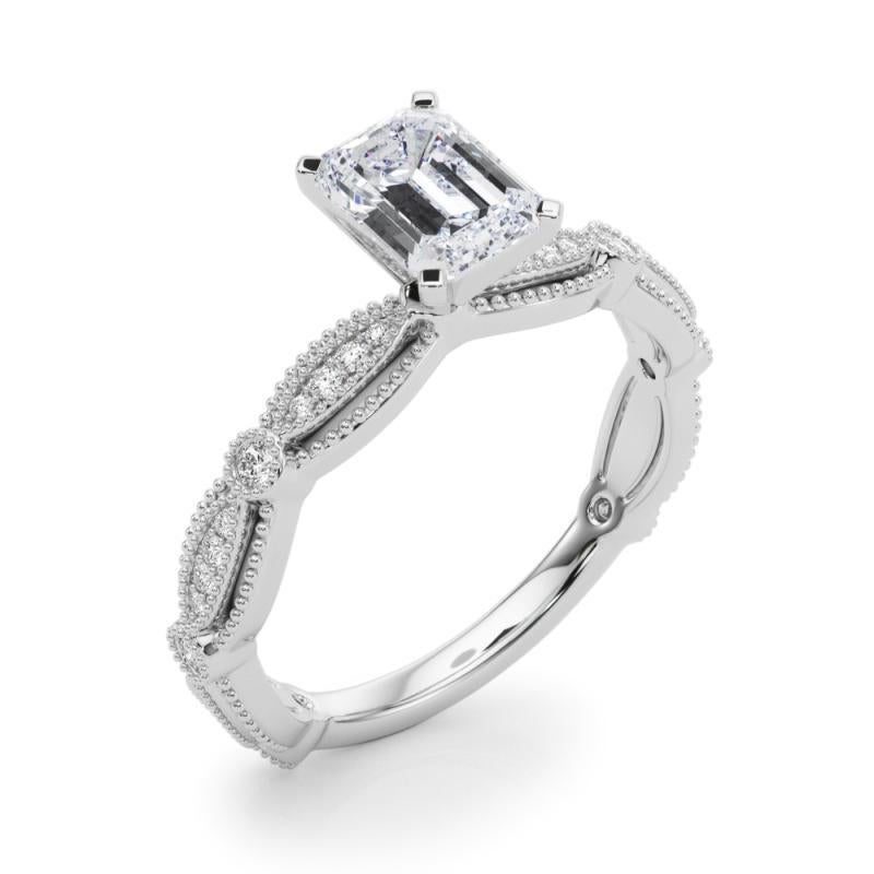 GIA zertifiziert 0,91 Karat Vintage Smaragd Milgrain Band Platin Diamantring Damen im Angebot