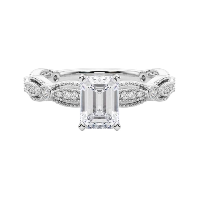 GIA Certified 0.91 Carat Vintage Emerald Milgrain Band Platinum Diamond Ring