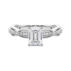 GIA Certified 0.91 Carat Vintage Emerald Milgrain Band Platinum Diamond Ring