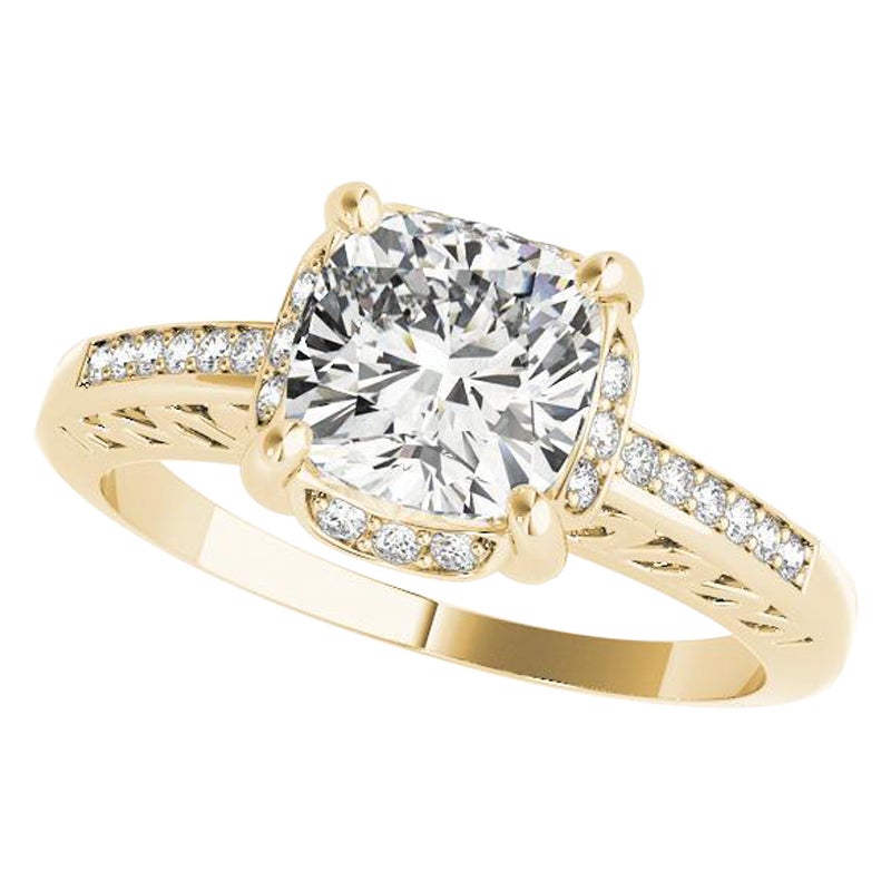 GIA Certified 0.91ct Cuscino Nascosto Halo Scroll Cattedrale Anello di Diamante