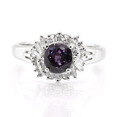 GIA Certified 0.92 Carat Brazilian Alexandrite and Diamond Ring set in Platinum