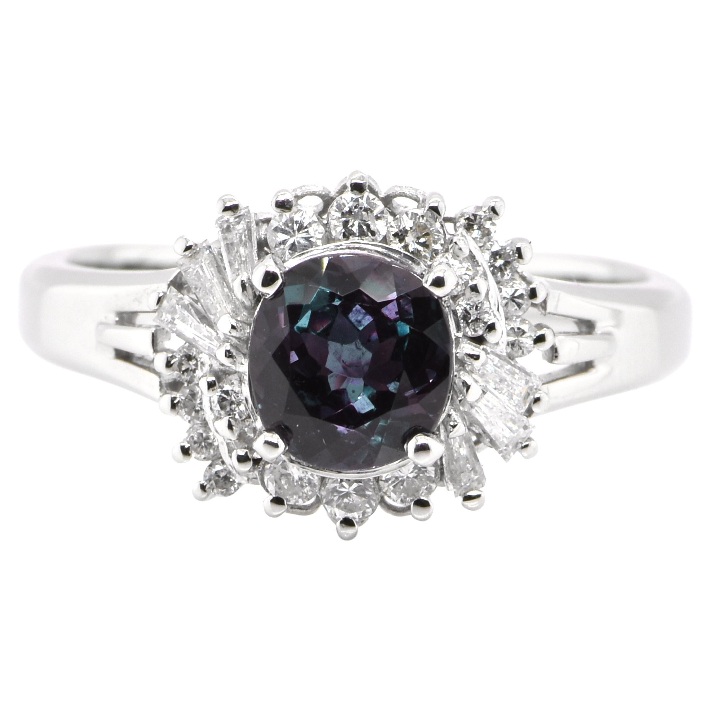 GIA Certified 0.92 Carat Brazilian Alexandrite and Diamond Ring set in Platinum For Sale