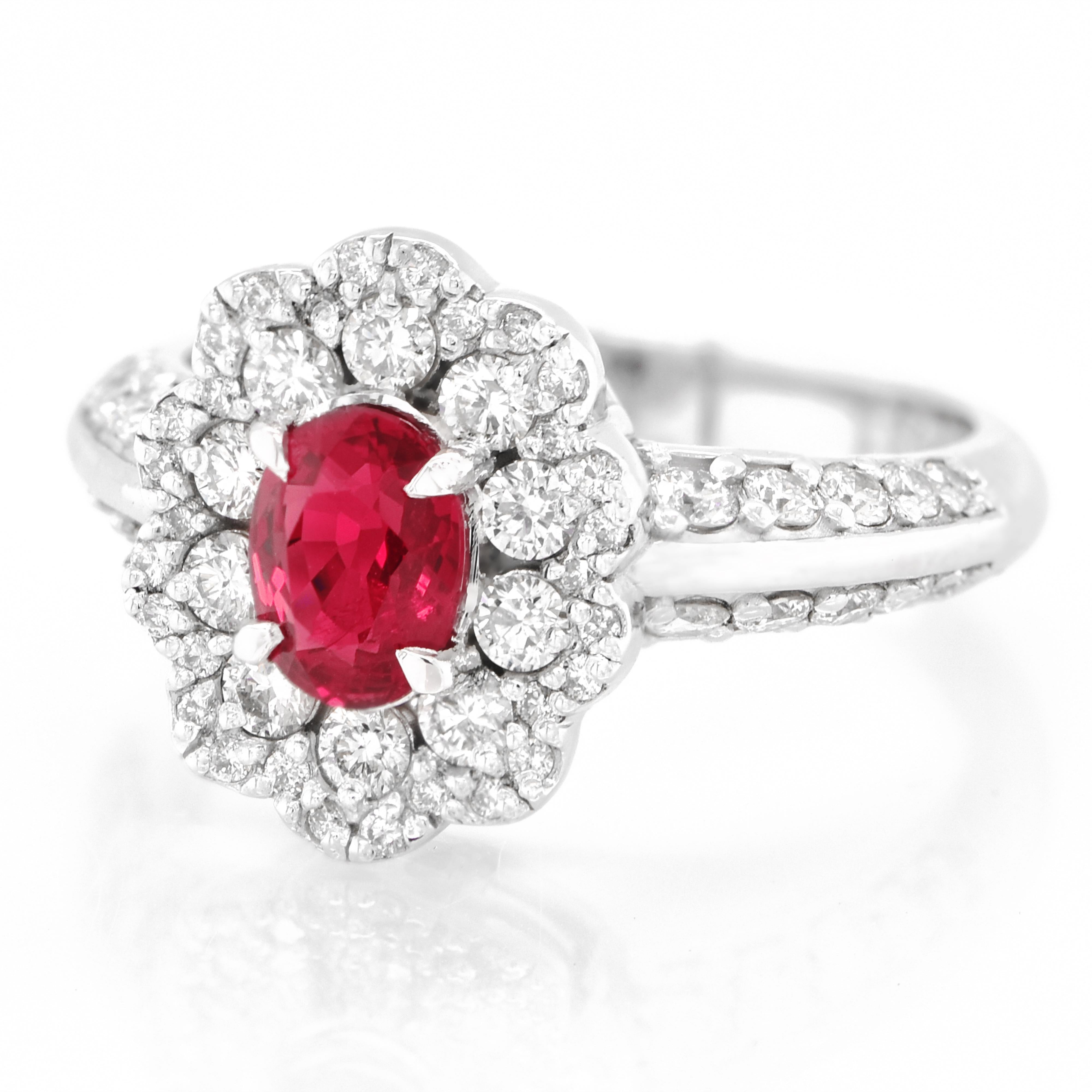 A beautiful ring set in Platinum featuring GIA Certified 0.92 Carat Natural Thailand Ruby and 0.85 Carat Diamonds. Rubies are referred to as 