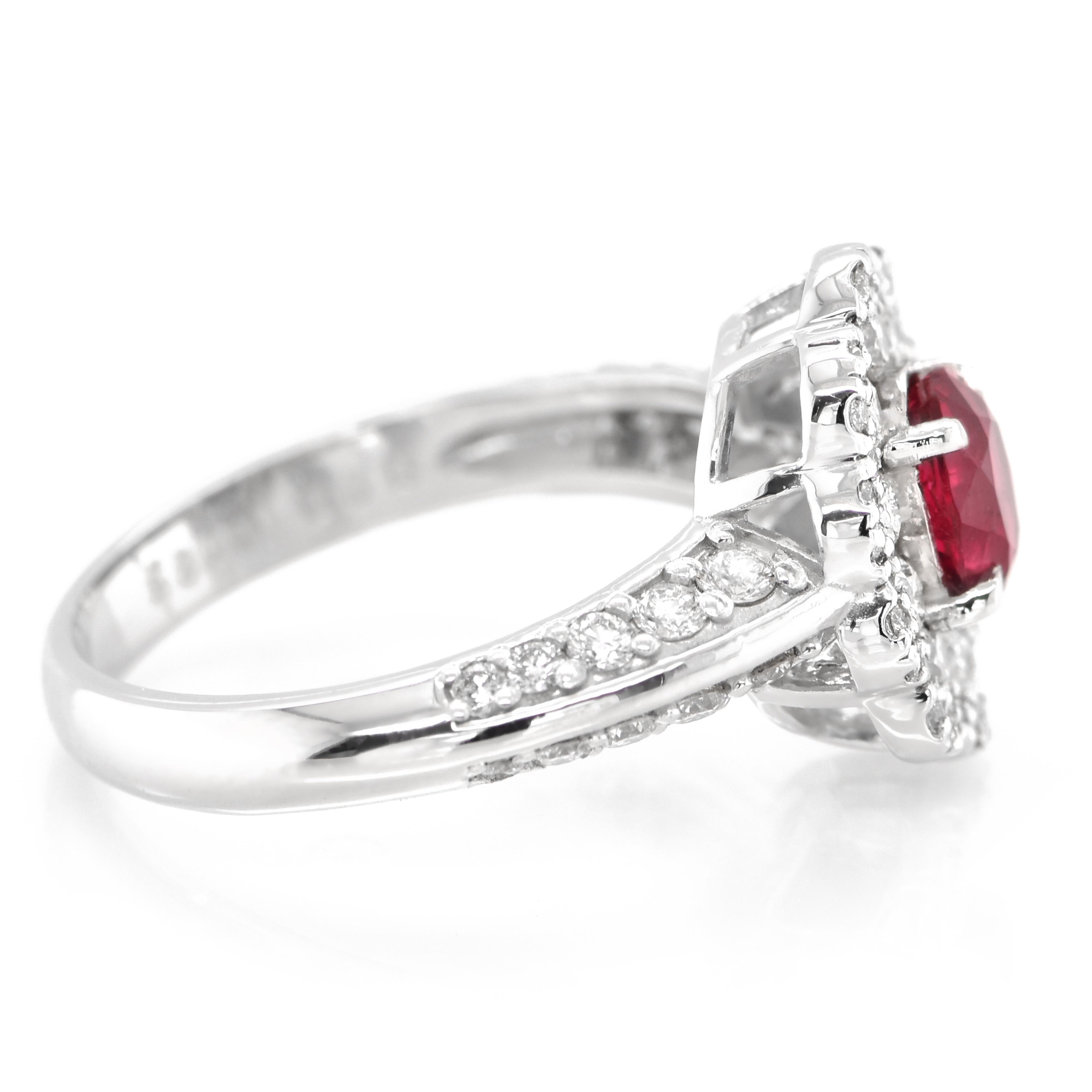 Oval Cut Gia Certified 0.92 Carat Natural Thai 'Siam' Ruby Ring Set in Platinum