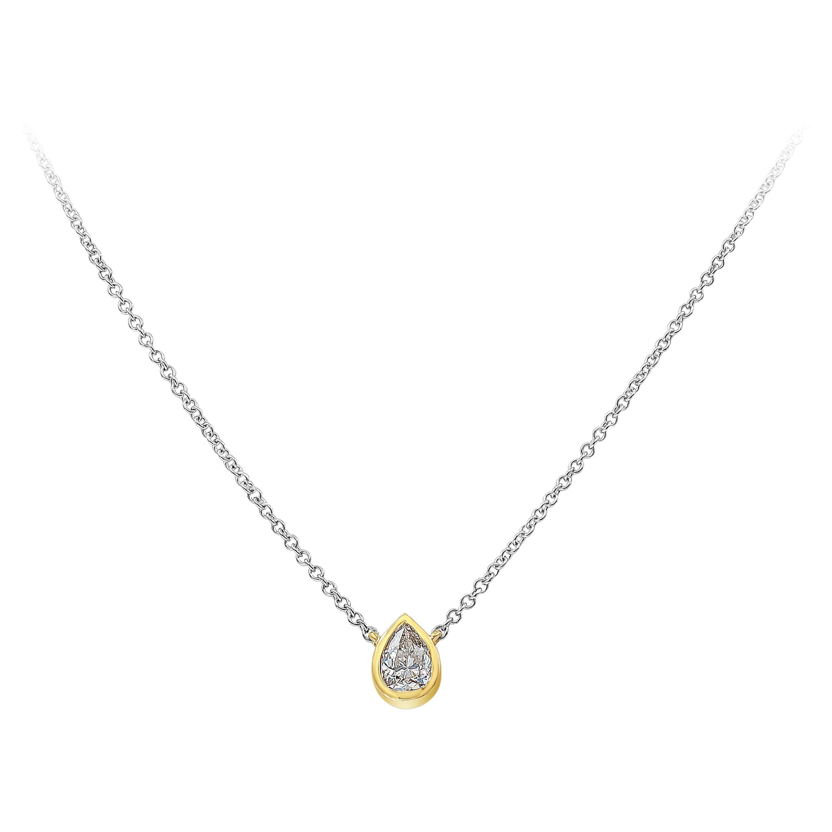 Roman Malakov GIA Certified 0.92 Carat Pear Shape Diamond Bezel Pendant Necklace