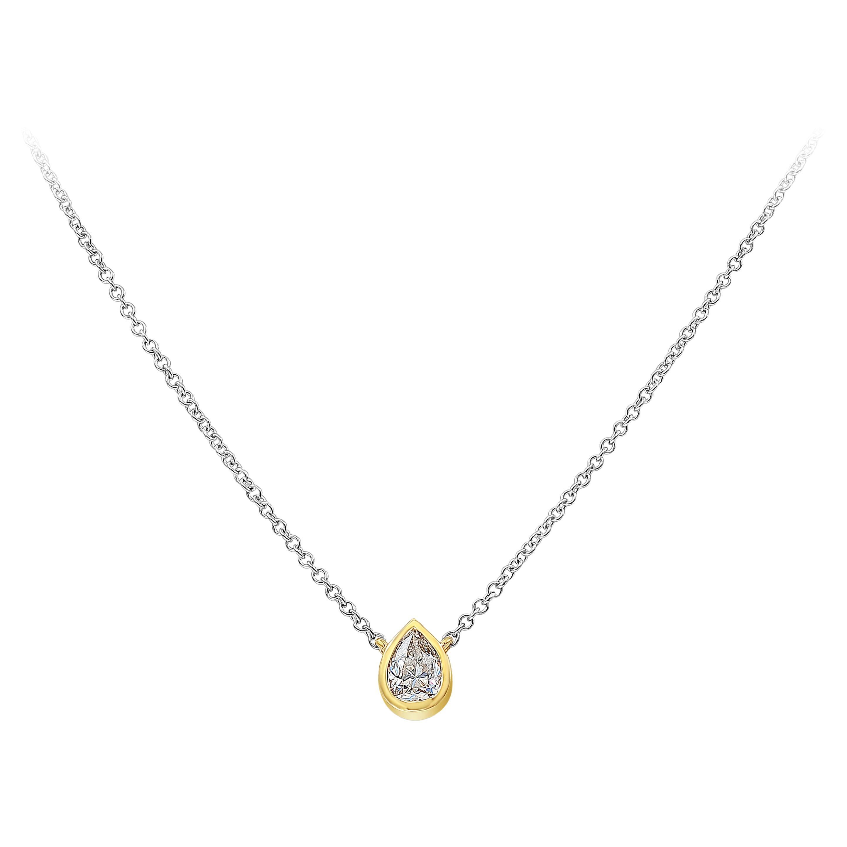 GIA Certified 0.92 Carat Pear Shape Diamond Solitaire Pendant Necklace