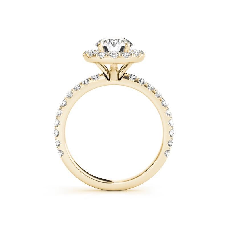 Taille ronde Bague en or jaune 18 carats certifiée GIA de 0,93 carat de diamant rond classique avec halo en vente