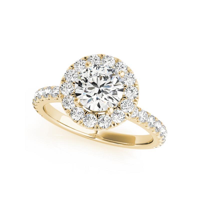 Bague en or jaune 18 carats certifiée GIA de 0,93 carat de diamant rond classique avec halo
