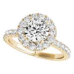 Bague en or jaune 18 carats certifiée GIA de 0,93 carat de diamant rond classique avec halo
