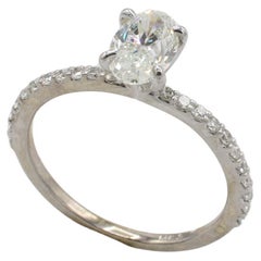 Anello di fidanzamento con diamante naturale ovale J VVS2 certificato GIA da 0,93 carati in oro bianco