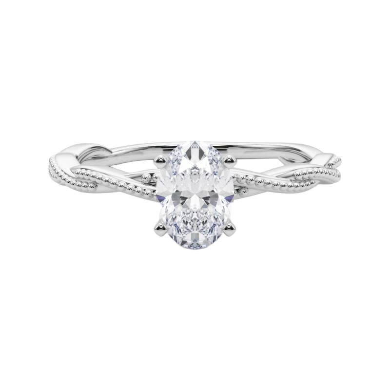 Anillo de diamantes en platino con banda trenzada ovalada de 0.93 quilates con certificado GIA