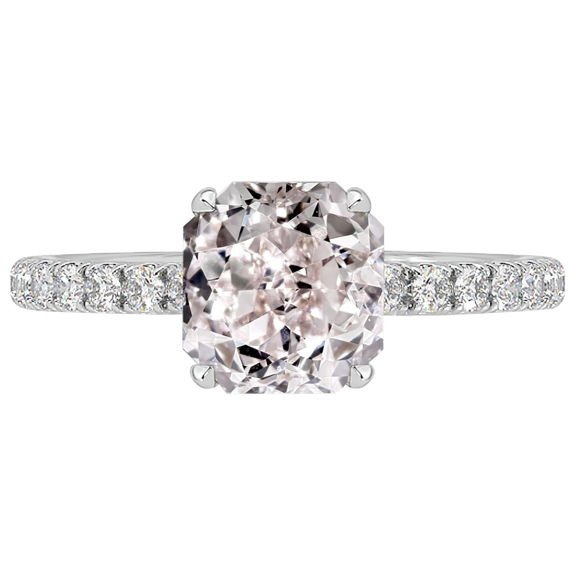 GIA Certified 0.93 Carat Radiant Cut Pink Diamond Ring For Sale