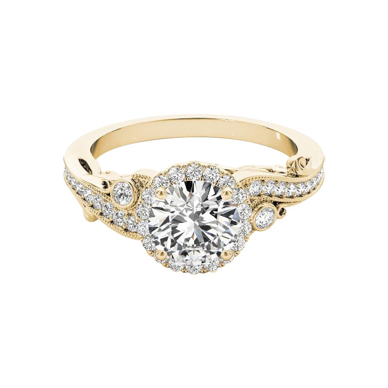 GIA Certified 0.93 Carat Round Halo Multi-Stone Curved Diamond Ring