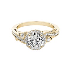 GIA Certified 0.93 Carat Round Halo Multi-Stone Curved Diamond Ring