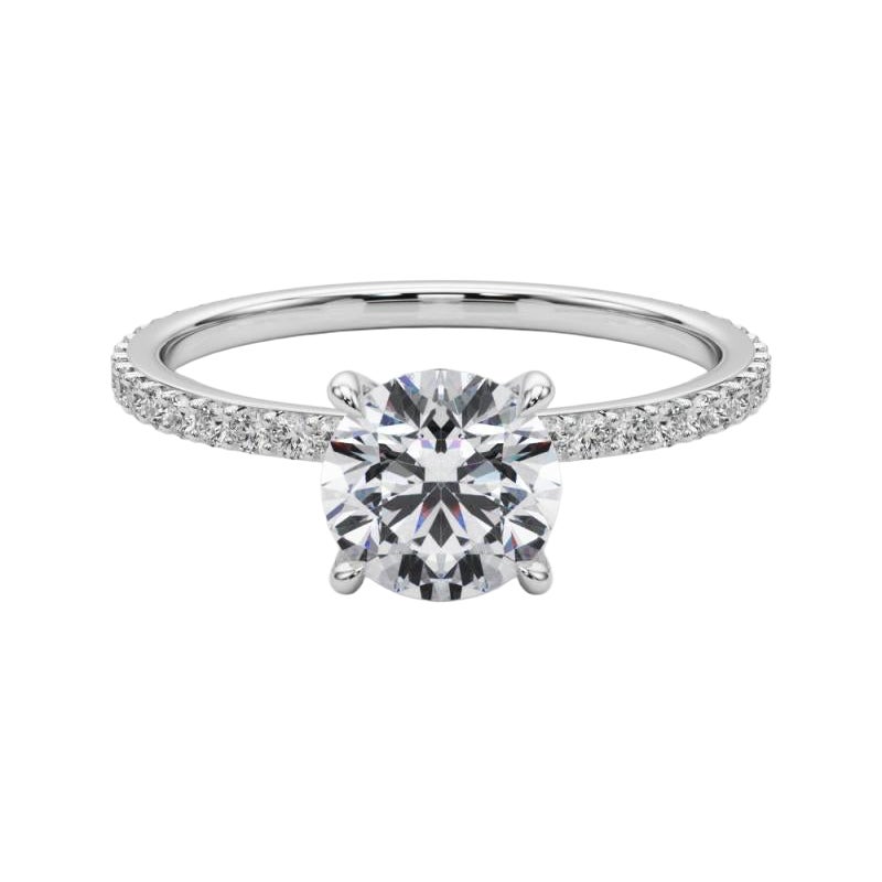 GIA Certified 0.93 Carat Round Hidden Halo Pave Band Diamond Ring