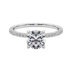 GIA Certified 0.93 Carat Round Hidden Halo Pave Band Diamond Ring
