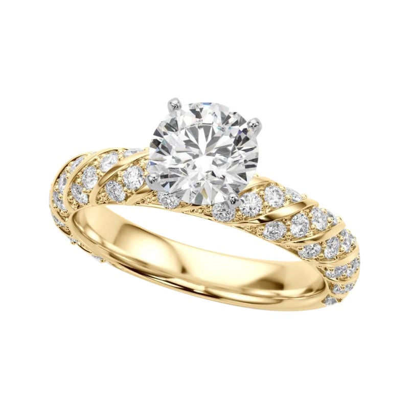 GIA Certified 0.93 Carat Round Twisted Braid Pave Band Diamond Ring