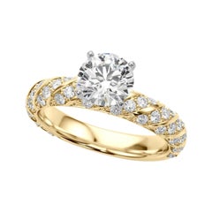 GIA Certified 0.93 Carat Round Twisted Braid Pave Band Diamond Ring