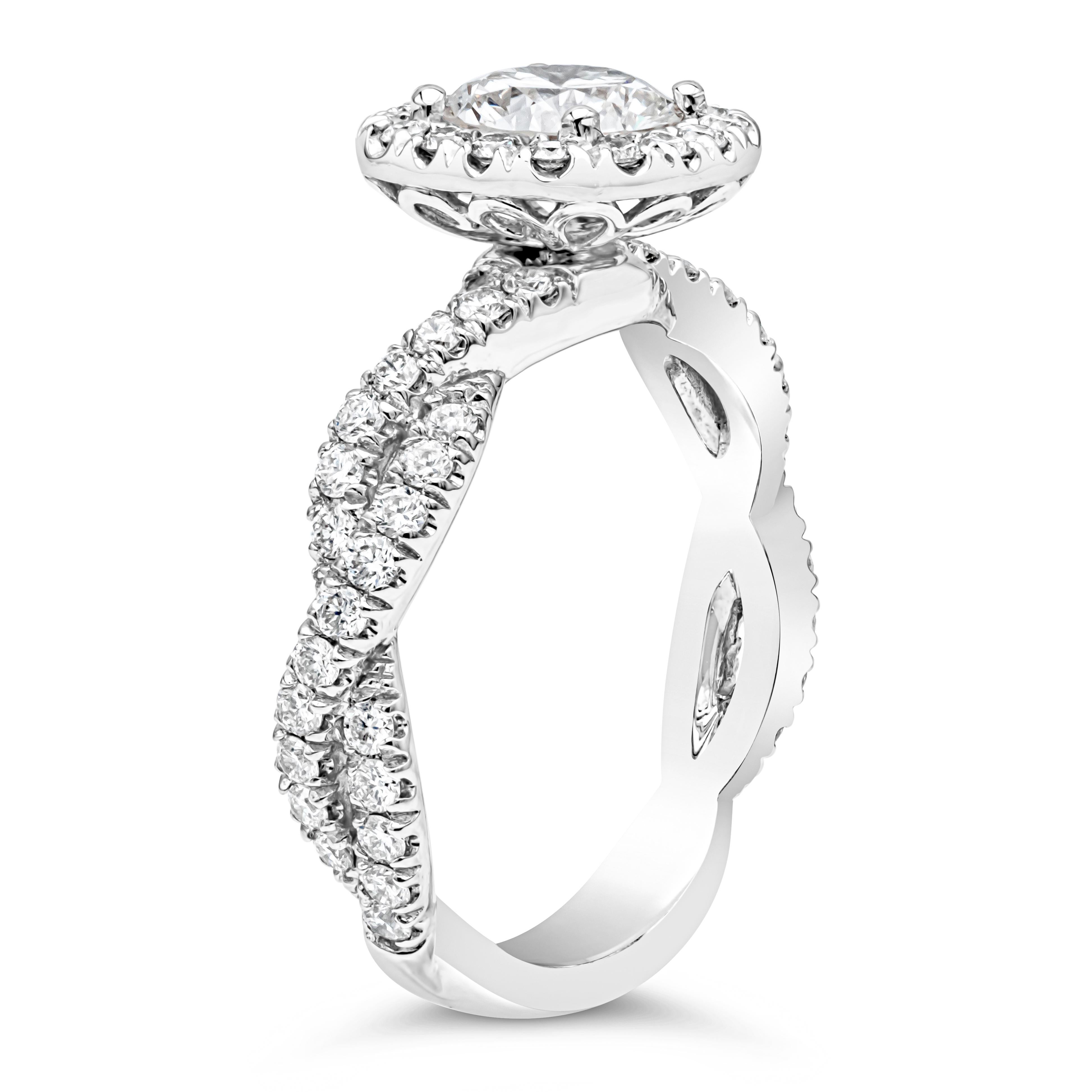 Contemporary GIA Certified 0.93 Carats Brilliant Round Diamond Halo Infinity Engagement Ring For Sale