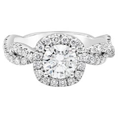 GIA Certified 0.93 Carats Brilliant Round Diamond Halo Infinity Engagement Ring