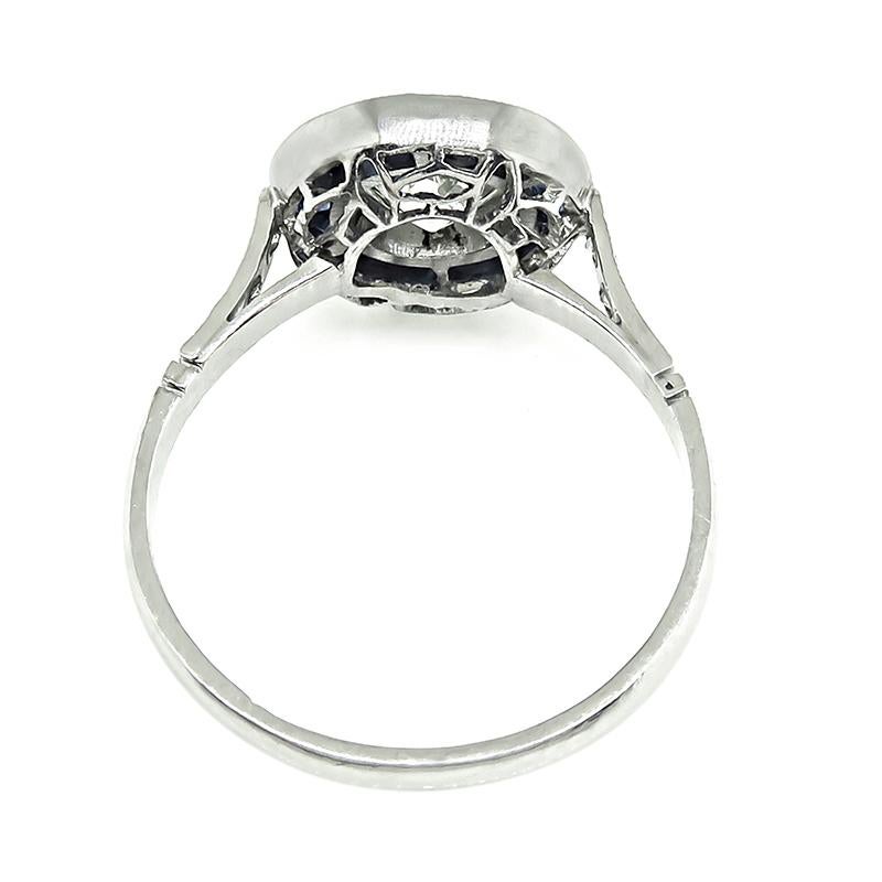 Old European Cut GIA Certified 0.93ct Diamond Sapphire Halo Engagement Ring