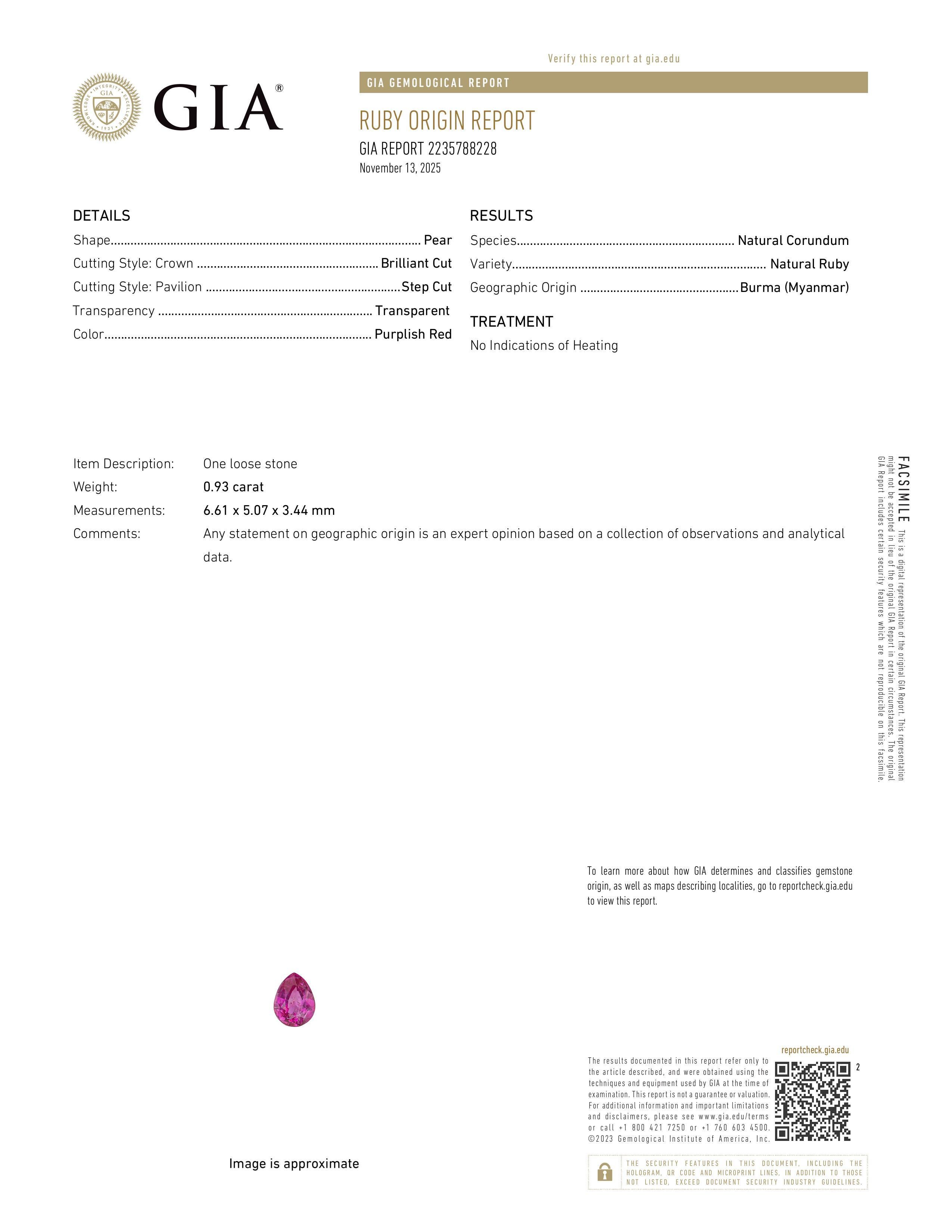 GIA Certified 0.93ct No-Heat Vivid Purplish-Red Burmese Ruby in vendita 2