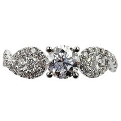 GIA Certified 0.93ct Round Diamond Cluster Wings 18K White Gold Engagement Ring