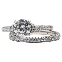 GIA Certified 0.93ct Round Diamond Platinum Engagement Ring Set